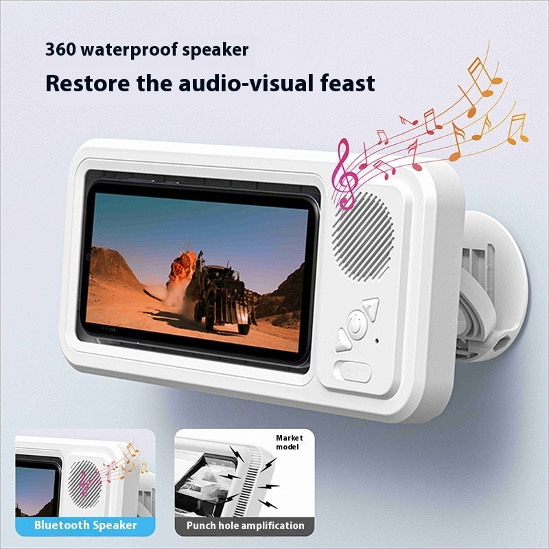 Mobile phone case with speaker included for shower.