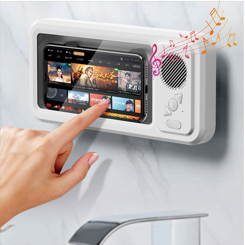 Mobile phone case with speaker included for shower.