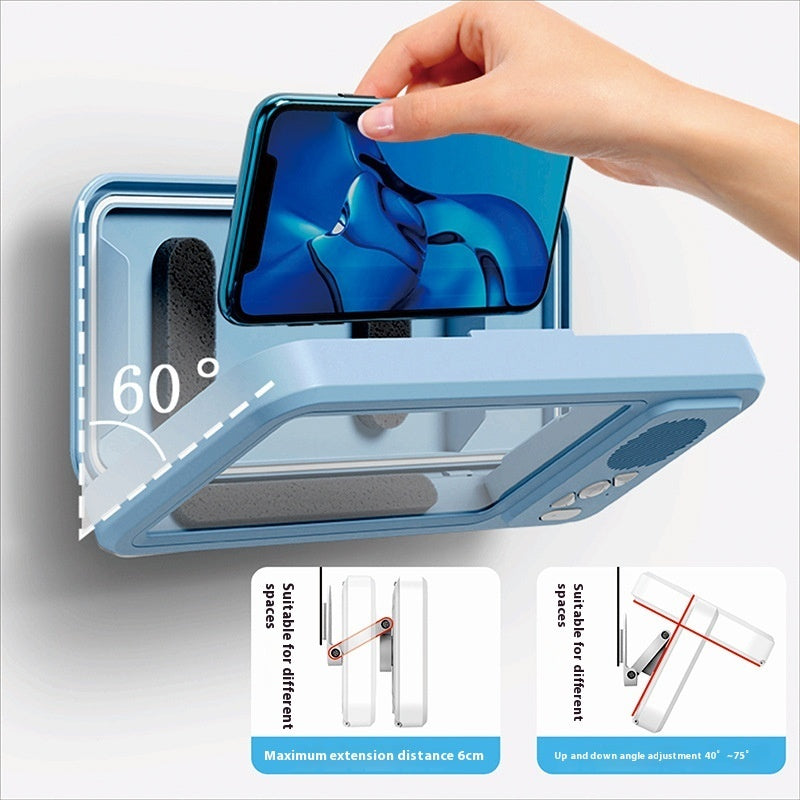 Mobile phone case with speaker included for shower.