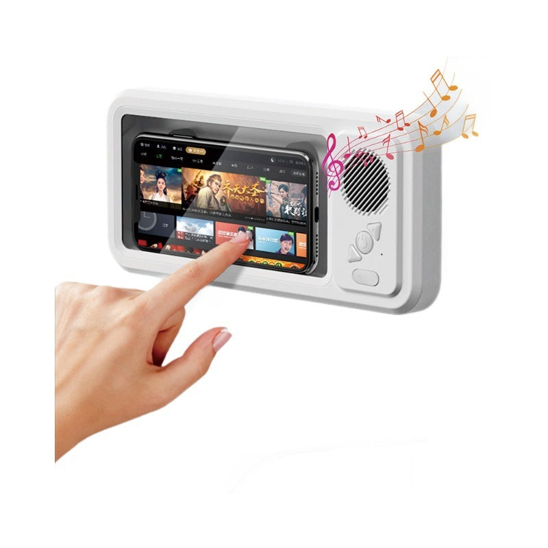 Mobile phone case with speaker included for shower.